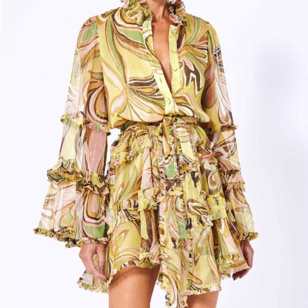 Alexis Vibrant Yellow and Green Long Sleeve Dress